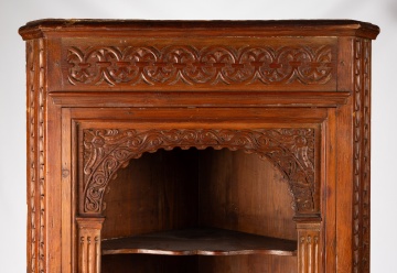 French Provincial Carved Pine Corner Cupboard, 19th Century