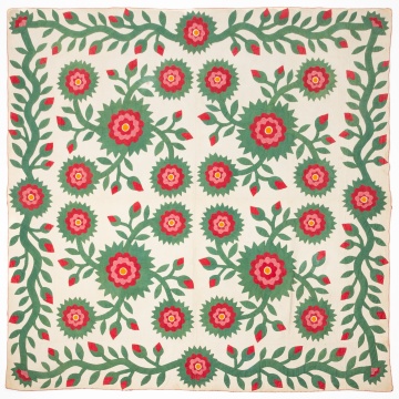American Appliqued Cotton Quilt, Rose Variant
