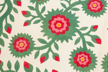 American Appliqued Cotton Quilt, Rose Variant