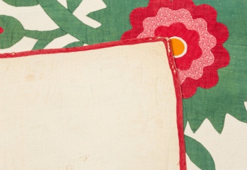 American Appliqued Cotton Quilt, Rose Variant