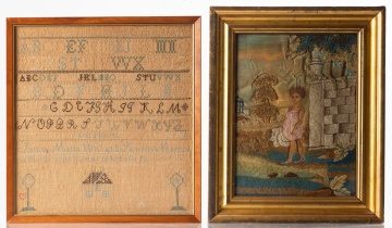Fanny Maria Wheat Alphabet Sampler and a Silk and Chenille Needlework Picture