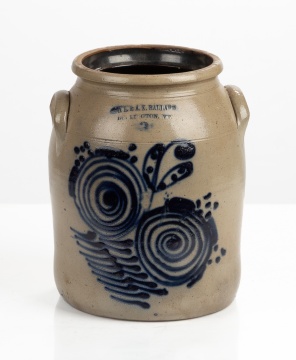 O.L. & A.K. Ballard Three-Gallon Cobalt-Decorated Stoneware Crock, Burlington, Vermont