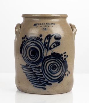 O.L. & A.K. Ballard Three-Gallon Cobalt-Decorated Stoneware Crock, Burlington, Vermont