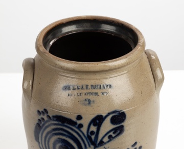 O.L. & A.K. Ballard Three-Gallon Cobalt-Decorated Stoneware Crock, Burlington, Vermont