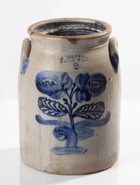 J. Mantell, Penn Yan, Two-Gallon Stoneware Crock with Cobalt Flower