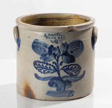J. Mantell, Penn Yan, Two-Gallon Stoneware Crock with Cobalt Flower