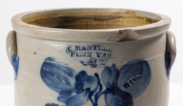 J. Mantell, Penn Yan, Two-Gallon Stoneware Crock with Cobalt Flower