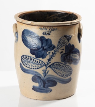 J. Mantell, Penn Yan, Six-Gallon Stoneware Crock with Cobalt Flowers