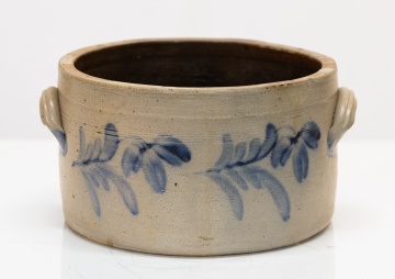 Stoneware Cake Crock with Brushed Cobalt Foliage