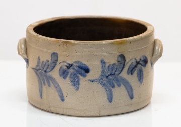 Stoneware Cake Crock with Brushed Cobalt Foliage