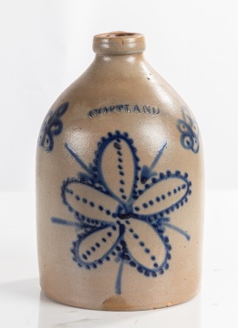 Cortland, New York, Two-Gallon Stoneware Jug with Cobalt Flower