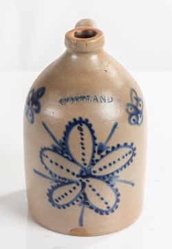 Cortland, New York, Two-Gallon Stoneware Jug with Cobalt Flower
