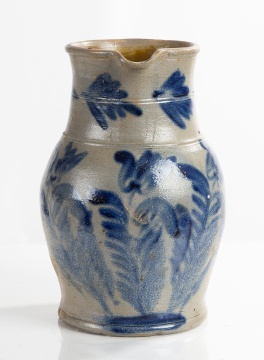 Two-Gallon Stoneware Pitcher with Brushed Cobalt Foliage