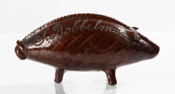 Redware Pig Bank Inscribed 'S. Dobbelman, 1873'