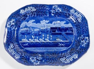 Clews Historical Blue Staffordshire 'Landing of Gen. La Fayette at Castle Garden' Platter