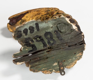 Carved and Painted Wood Eagle Head Architectural Fragment, Dated 1866