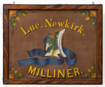 Double-Sided Milliner's Trade Sign, "Lue. Newkirk"