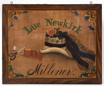 Double-Sided Milliner's Trade Sign, "Lue. Newkirk"