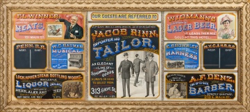 Central Hotel, Lock Haven, Pennsylvania, Lobby Advertising Sign with Nine Merchant Panels, Circa 1891