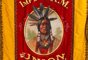 Improved Order of Red Men, Oneactah Tribe No. 104, Union, N.Y., Painted Silk Parade Banner by Wm. H. Horstmann Co., 1906, with Lodge Ledger