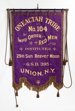 Improved Order of Red Men, Oneactah Tribe No. 104, Union, N.Y., Painted Silk Parade Banner by Wm. H. Horstmann Co., 1906, with Lodge Ledger