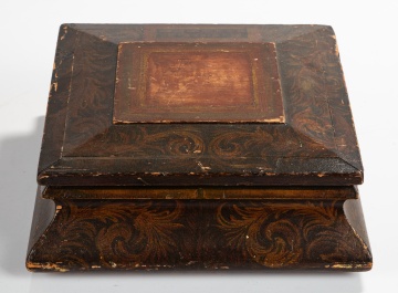 R. Cole Paint-Decorated Sewing or Work Box with Fitted Tray