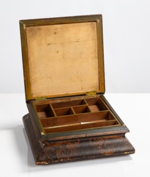 R. Cole Paint-Decorated Sewing or Work Box with Fitted Tray
