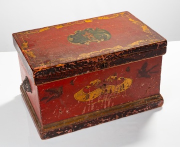 Fine Painted and Decorated Small Trunk Initialed 'J.A.M.', Probably New England, Circa 1831