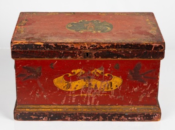 Fine Painted and Decorated Small Trunk Initialed 'J.A.M.', Probably New England, Circa 1831