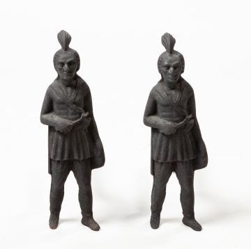 Pair of Cast Iron Figural Native American Andirons