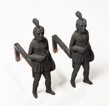 Pair of Cast Iron Figural Native American Andirons