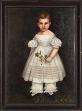 American School, Circa 1835, Full-Length Portrait of a Young Girl in a White Dress Holding a Rose