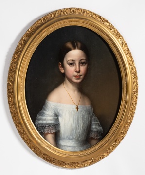 Joseph Allen Haskell (American, 1808-1894) Portrait of a Young Girl in a White Dress with Gold Cross