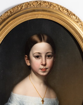Joseph Allen Haskell (American, 1808-1894) Portrait of a Young Girl in a White Dress with Gold Cross