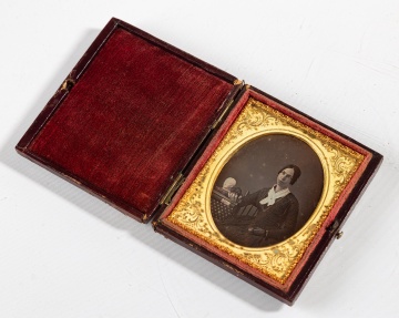 Quarter-Plate Daguerreotype of a Woman with Books and a Phrenological Bust