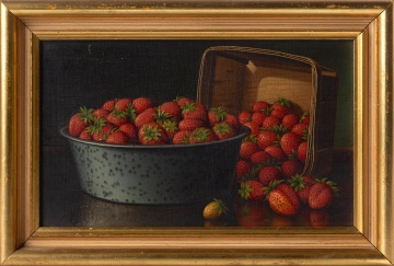 Levi Wells Prentice (American, 1851-1935) Strawberries in a Graniteware Pan with Berry Box