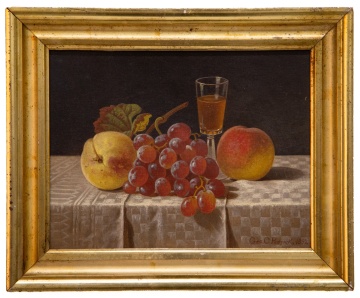 George C. Pedrick (American, active 1892) Still Life with Peaches, Grapes and a Glass of Wine