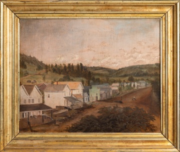 American School, 19th Century, View of a Village Street with Lumber Yard
