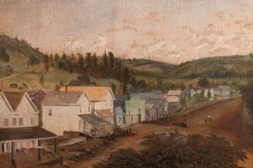 American School, 19th Century, View of a Village Street with Lumber Yard