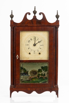 Rare Miniature Mark Leavenworth Mahogany Pillar and Scroll Shelf Clock