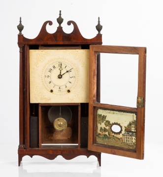 Rare Miniature Mark Leavenworth Mahogany Pillar and Scroll Shelf Clock