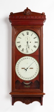 Seth Thomas Cherry Office Calendar No. 13 Double-Dial Wall Clock