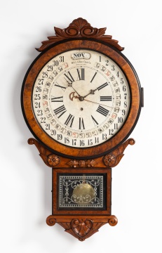 Wm. L. Gilbert Clock Co. Walnut "Office Drop" Calendar Wall Clock