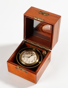Waltham 8-Day Gimballed Deck Clock in Mahogany Box