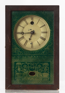 New England Clock Co. Miniature Box Clock with Reverse-Painted Glass