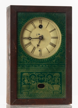 New England Clock Co. Miniature Box Clock with Reverse-Painted Glass