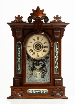 Wm. L. Gilbert Clock Co. "Amphion" Walnut Shelf Clock with Mirrored Side Panels