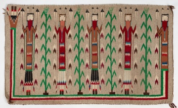 Navajo Yei Pictorial Weaving with Five Figures and Corn Plants