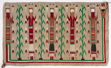 Navajo Yei Pictorial Weaving with Five Figures and Corn Plants