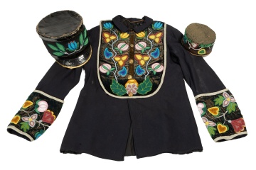 Ojibwe Beaded Wool Coat with Two Beaded Caps